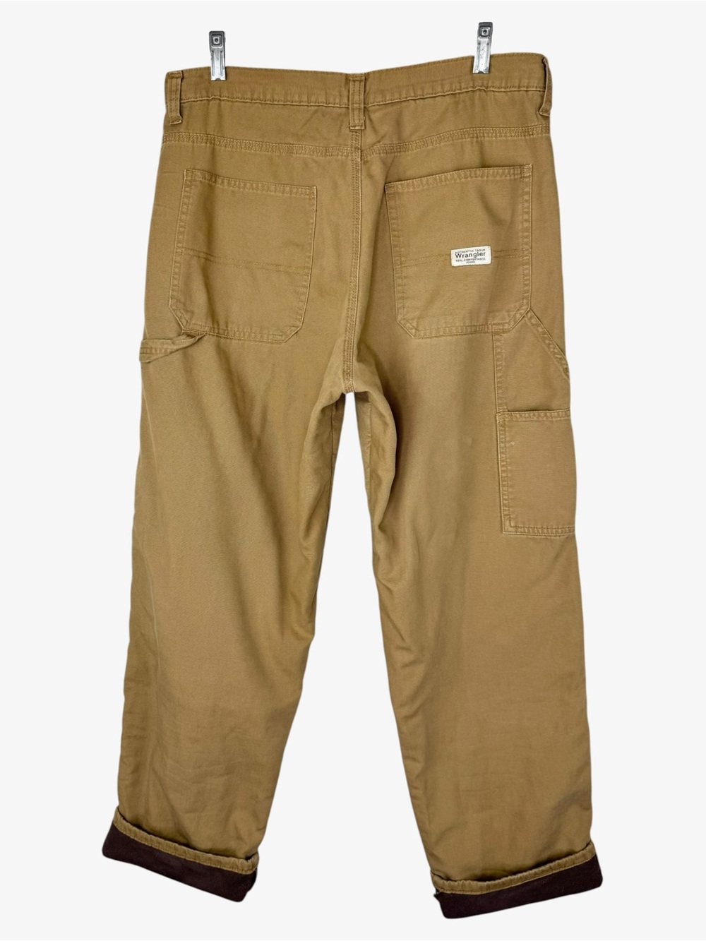 Vintage Wrangler Tan Fleece Lined Carpenter Pants 32x32 Cargo Utility Workwear